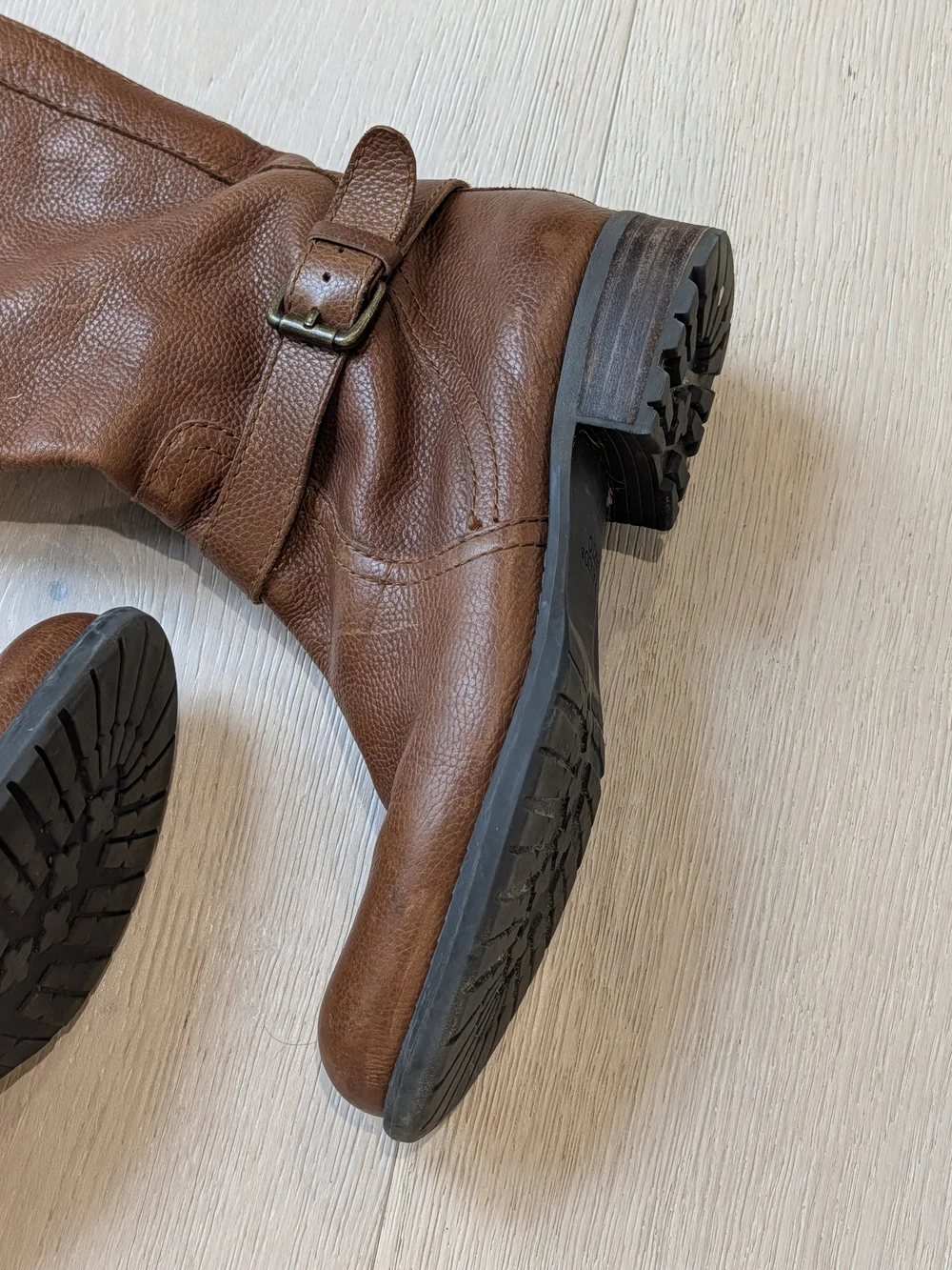 Franco Sarto Brown Leather Knee-High Buckle Boots